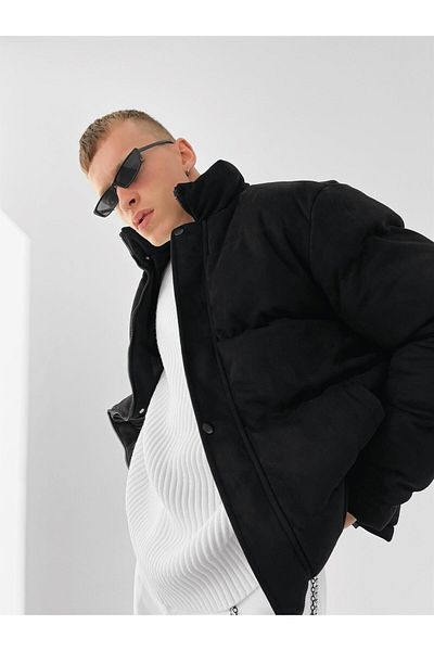 ablukaonline Ανδρικό παλτό Nubuck με επένδυση μαύρο