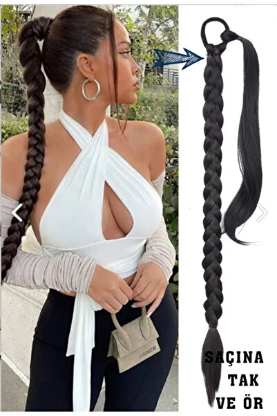 Suzan Peruk Saçına Ör ve Çık Uzun Örgü At kuyruğu Postiş saç modeli PonyTail At kuyruğu