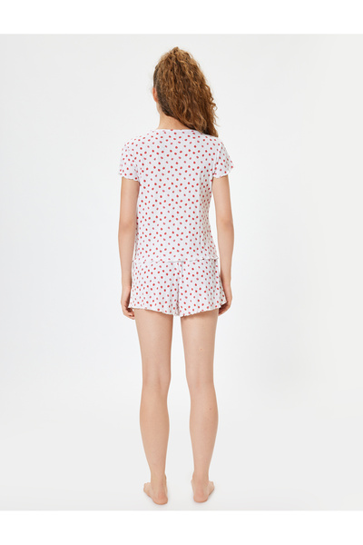 Koton Kényelmes texturált rövidnadrág pizsama szett - eper nyomott