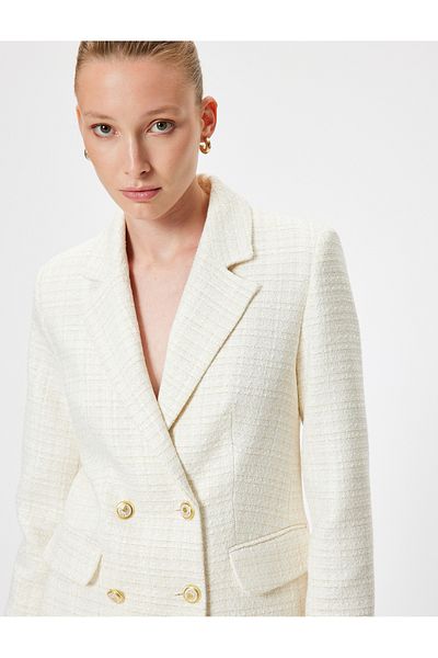 Koton Double Breasted Slim Fit Tweed Blazer Jacket