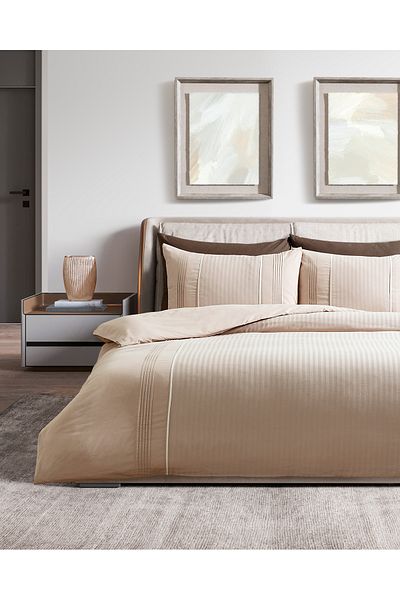 Madame Coco Beige Colored Double Mousse Duvet Cover Set - Ribbed