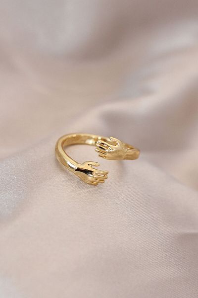 Clariss Adjustable Gold Color Metal Hugging Hands Model Ring