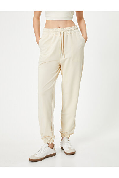 Koton Jogger Jogginghose Sport Hohe Taille Tasche Bindegürtel Baumwolle Bequeme Passform