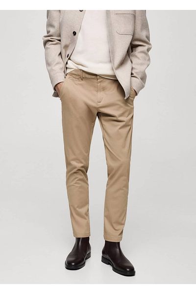 MANGO Man Tapered Cut Cotton Cropped Trousers