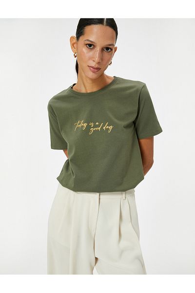 Koton Tricou din bumbac imprimat cu decolteu