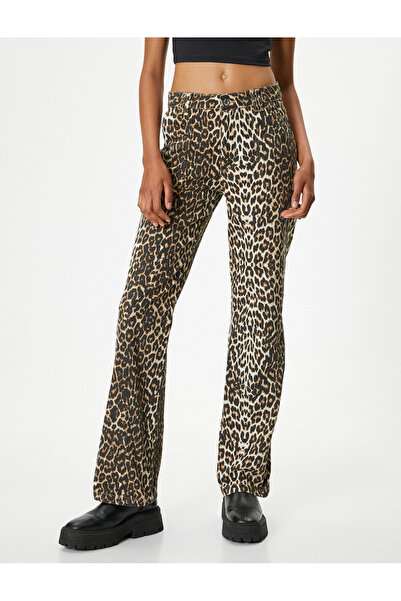 Koton Leopar Desenli Kot Pantolon Standart Bel Düz Paça - Bianca Jeans