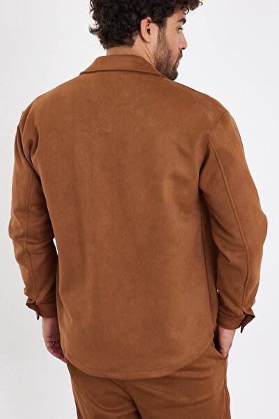 MADZEYMODA New Season Ανδρικό πουκάμισο με μονή τσέπη Scuba Cinnamon Color Suede Mz19811