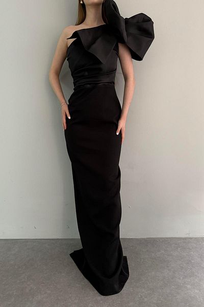 lizge giyim SINGLE SHOULDER DETAILED EVENING DRESS