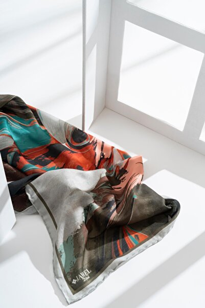 JAWEL 90X90 cm Soft Women's Scarf - Digital Printed Brush Pattern