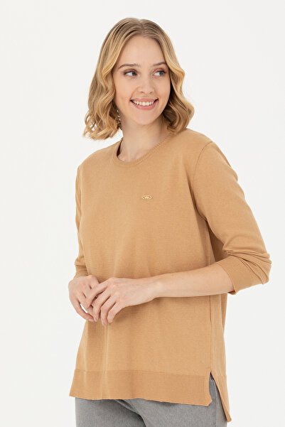 U.S. Polo Assn. Pulover de bază cu gât cu șold pentru femei Sand 50277309-VR085