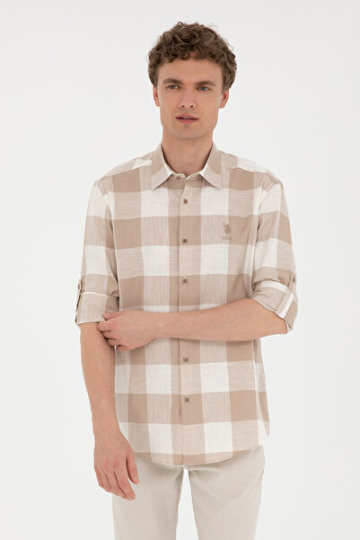 U.S. Polo Assn. قميص رجالي كاكي بأكمام طويلة 50283363-VR027