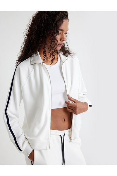 Koton Stand Collar Zippered and Stripe Detailed Pocket Sweatshirt