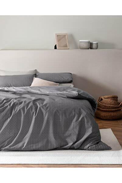 Madame Coco Odette Anthracite Double Ranforce Printed Duvet Cover Set