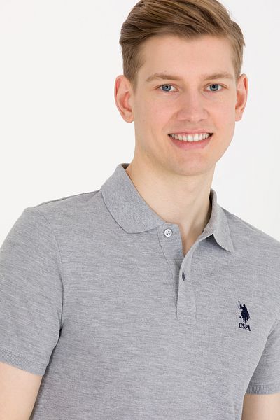 U.S. Polo Assn. Ανδρικό μπλουζάκι με γκρι μελανζέ Basic Polo Neck 50263238-VR086