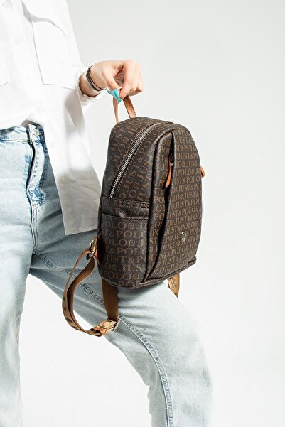 Just Polo JP Women's 9 Compartment Brown Tan Printed Backpack