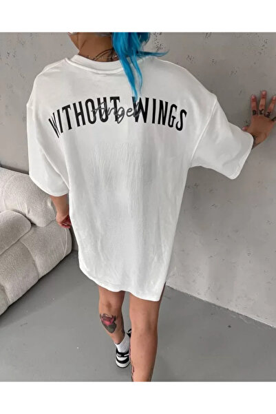 JANES Унісекс футболка з принтом на шиї з великим вирізом - білий