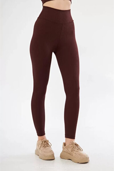 Meleners High Waist Ribbed Leggings - Claret Red