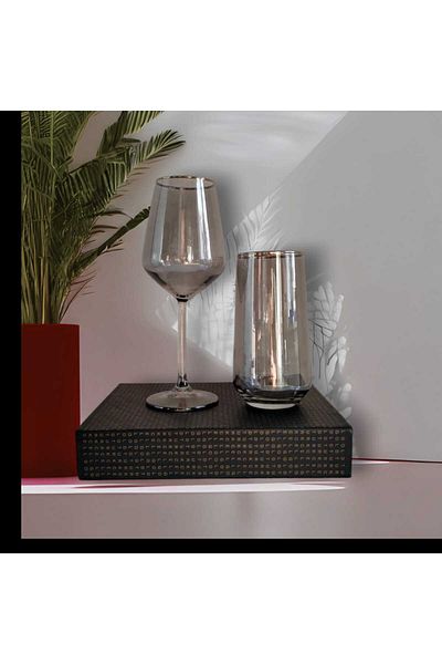 P H Panayır Home Smoke-Black Silver Gilt Goblet Soft Drink Glass Set 12 Pieces
