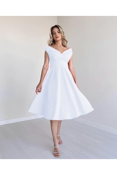gelirr Women's Short Sleeve Double Breasted Collar Skirt Flounce Crepe Dress