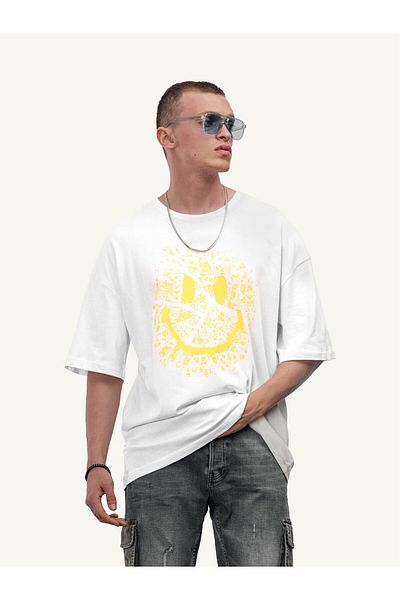 ablukaonline Λευκό ανδρικό μπλουζάκι Oversize - Τυπωμένο