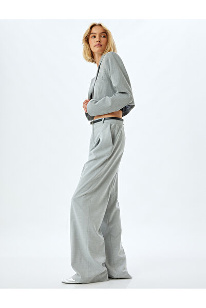 Koton Yüksek Bel Cep Detaylı Viskon Karışımlı Kumaş Palazzo Pantolon