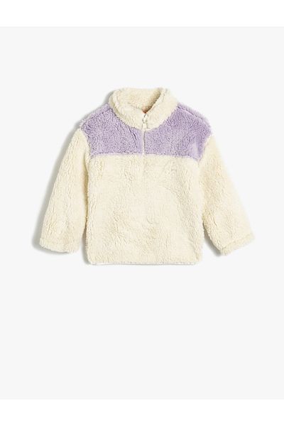 Koton Stand Collar Long Sleeve Plush Sweatshirt - Half Zipper