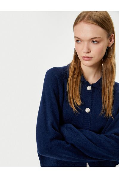 Koton Pletený Cardigan - Košilový límec, Zapínání, Dlouhý rukáv