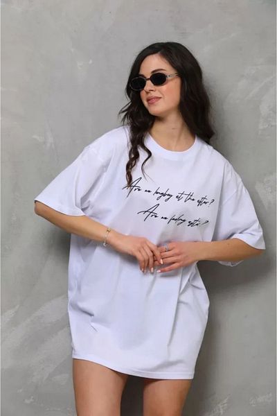 JANES Λευκό μπλουζάκι Unisex Oversize με στάμπα με λαιμόκοψη