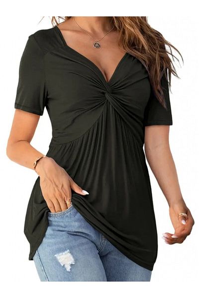 İpeksi Silky Women's Short Sleeve Knot Front Detail Viscose Blouse