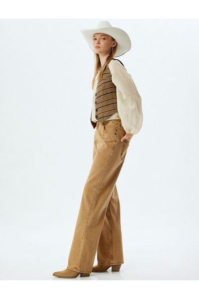 Koton Cotton Straight Leg Straight Fit Jeans - ButtoneD anD Pocket DetaileD