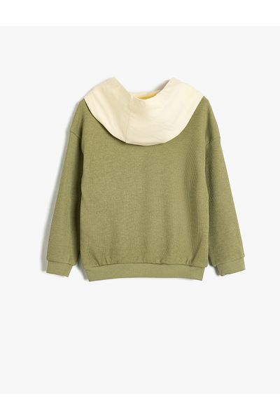 Koton Cotton Hooded Collar - Color Block Single Pocket Sweatshirt