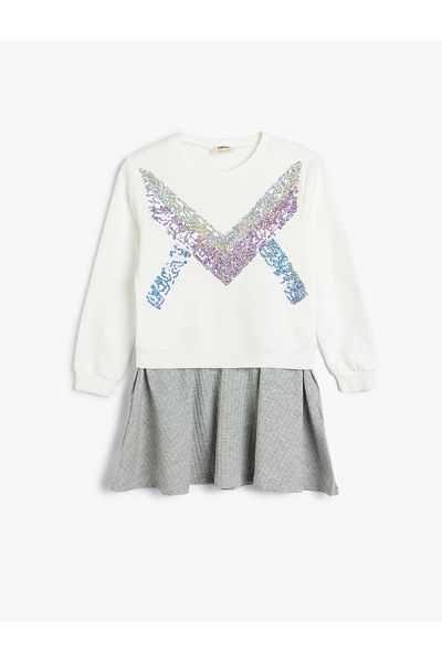 Koton Crew Neck Long Sleeve Sequin Sequined Dress