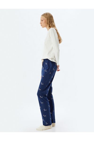 Koton Cotton Long Sleeve Knitted Pajama Set - Printed Bottom