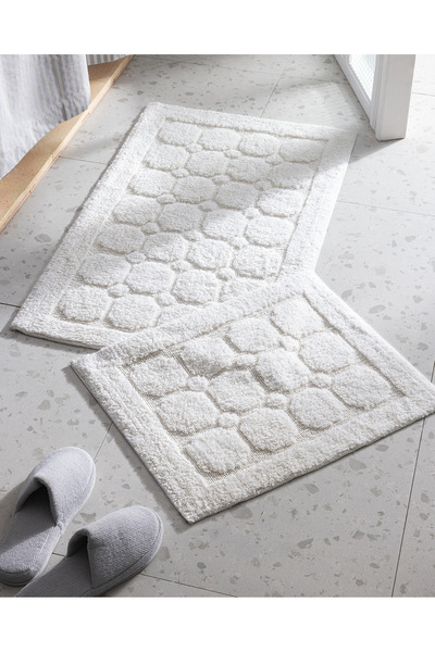 Madame Coco Annabella 2 Pack Cotton Bath Mat - Ecru
