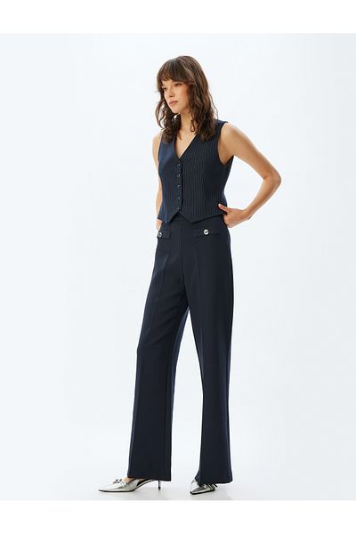 Koton High Waist and Front Pocket Detailed Wide Leg Trousers
