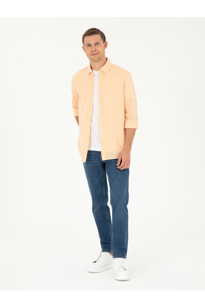 Cacharel Pembe Keten Karışımlı Slim Fit Uzun Kollu Gömlek 50250813-VR053