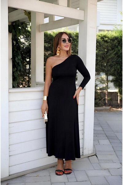 Kokosh moda Rochie de damă cu mânecă lungă, cu un singur umăr, din crepon