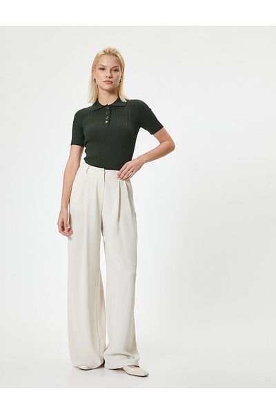 Koton Polo Neck Slim Fit Sweater - Short Sleeve and Button Detail