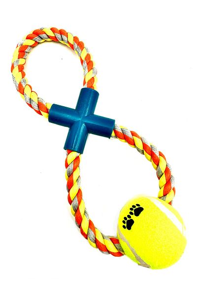 Tasma Market Floss Ball Dog Training Toy - Yellow and Orange with Handle