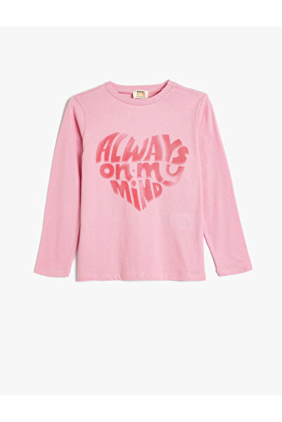 Koton Μπλουζάκι με μακρυμάνικο λαιμόκοψη, βαμβακερή καρδιά με στάμπα