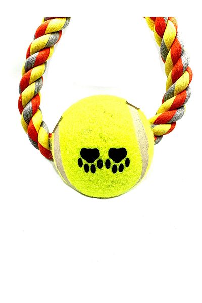 Tasma Market Floss Ball Dog Training Toy - Yellow and Orange with Handle