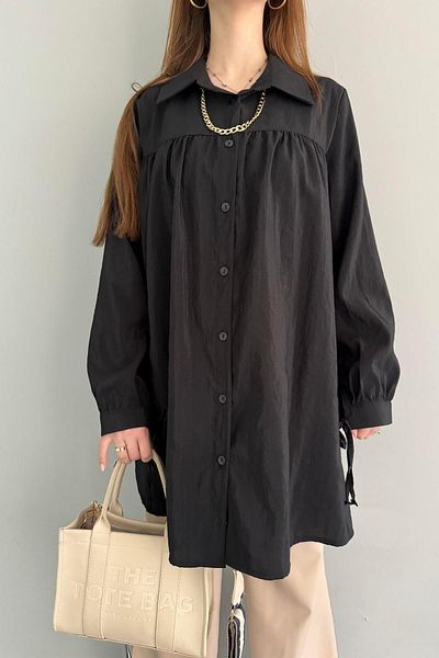 lizge giyim Chain Detailed Lace Up Tunic Shirt - Collar and Cuff