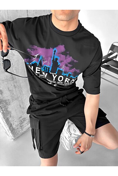 ablukaonline Μαύρο ανδρικό μπλουζάκι Oversize - New York Printed