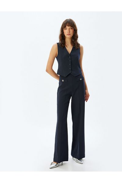 Koton High Waist and Front Pocket Detailed Wide Leg Trousers