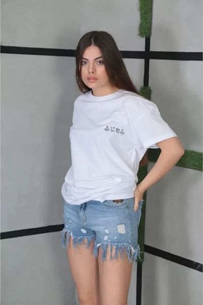 JANES Λευκό μπλουζάκι Unisex Oversize με στάμπα με λαιμόκοψη