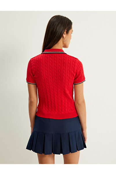 Koton Pulover din tricot cu gât polo - mânecă scurtă, nasturi și textura tricotată de păr