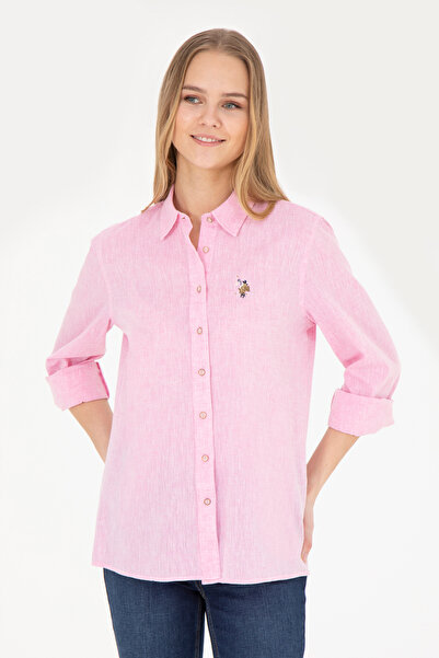 U.S. Polo Assn. قميص سالمون نسائي أساسي بأكمام طويلة 50283991 -VR047