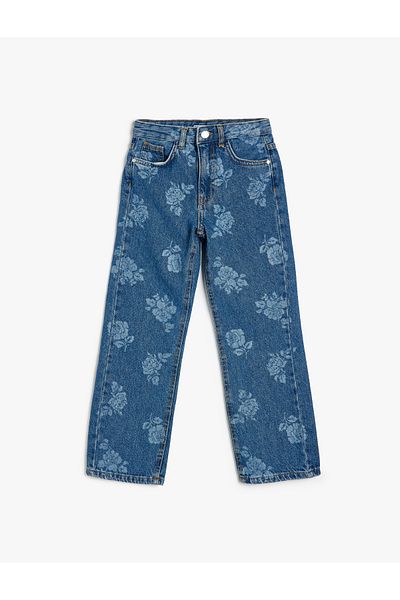 Koton Blume gedruckt Tasche detaillierte Baumwolle Indigo Mädchen Jean Hose 5wkg40097ad