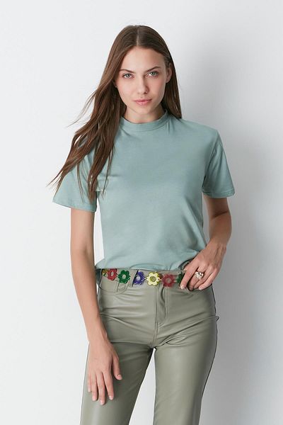 C&City Dwuczęściowy podstawowy T-shirt z krótkim rękawem i stójką – Çağla/Smoked 957