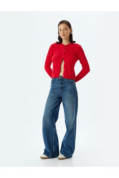 Koton Long Sleeve Round Collar Hair Knit Cardigan